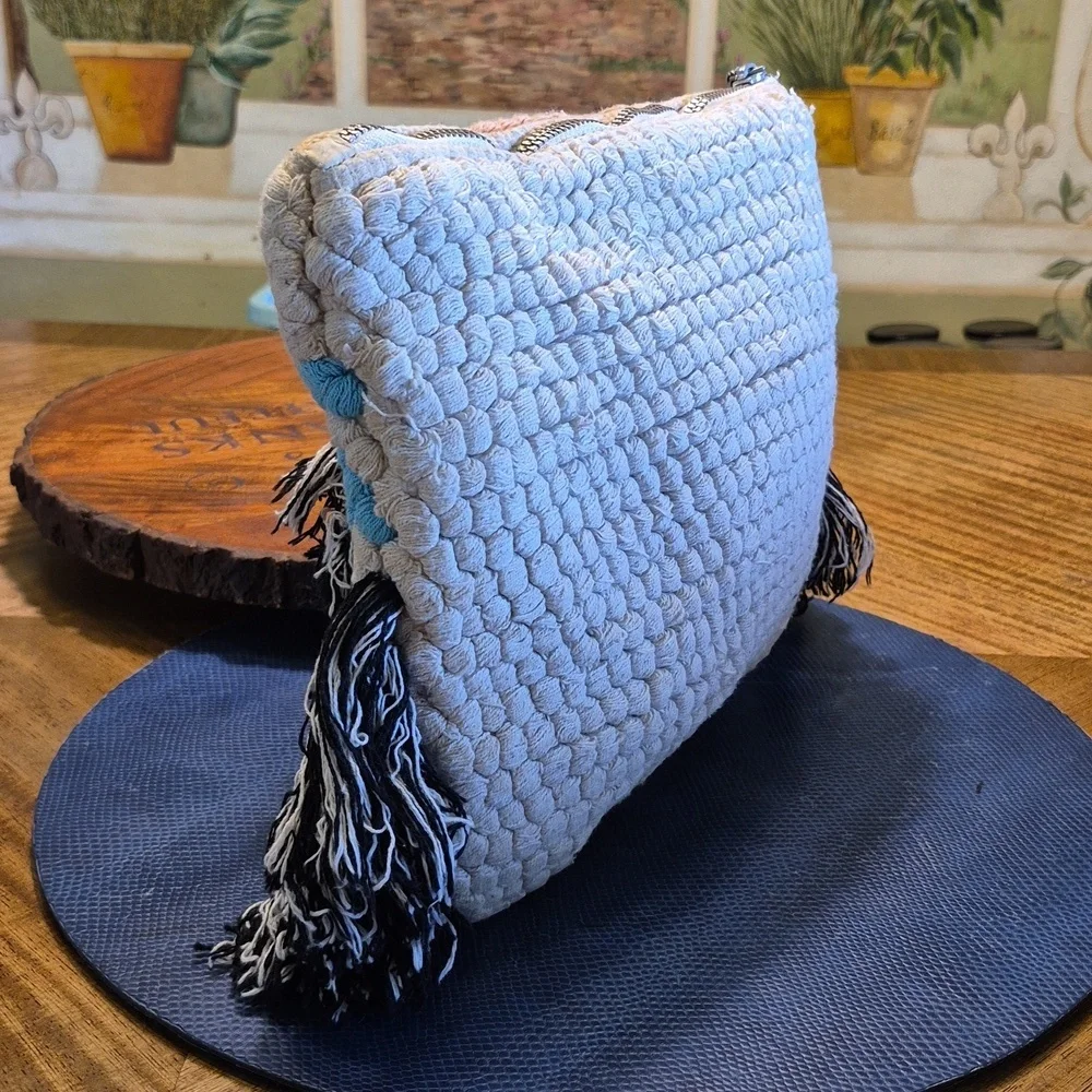 Cost Plus World Market Cream Fabric with Zipper Boho Inspired Clutch/Make Up Bag